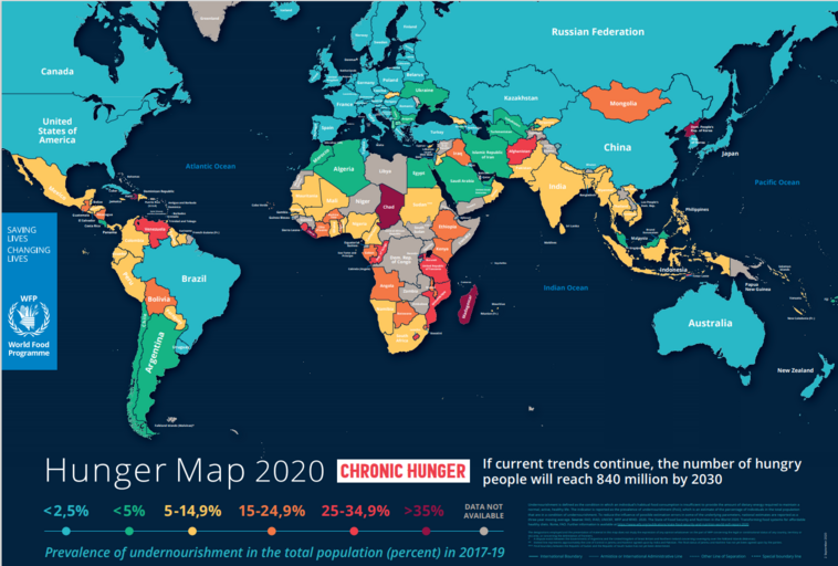 2020 - Karta över hunger i världen